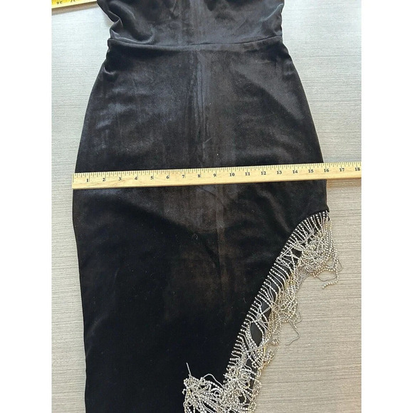 City Studio Velvet Fringe Detail Side Slit Long Mob Wife Whimsy Goth Dress 1 - Picture 14 of 14